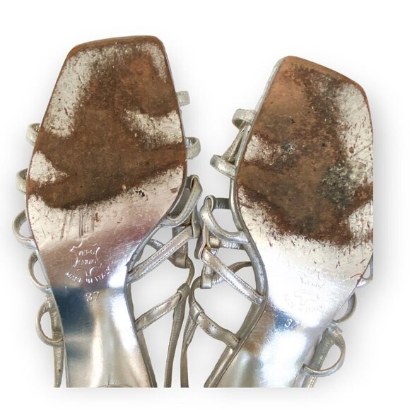Michel Perry silver leather caged sling back sandal, Size 37 EU, Vintage from 90 - Picture 9 of 13